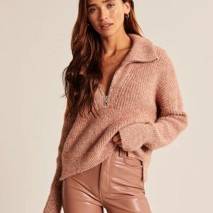 Abercrombie polo sweater knit soft cozy pink long sleeve collared half zip